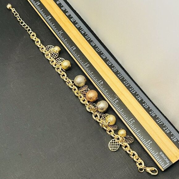 Vintage Textured Dangle Bracelets Gold Silver Copper Tone Ball Charms 1438 - Picture 9 of 10